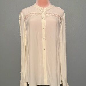 Boden Cream Mandarin Collar Button Down Blouse